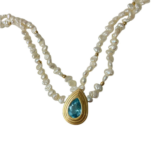 Vintage Pearl and Blue Topaz Necklace