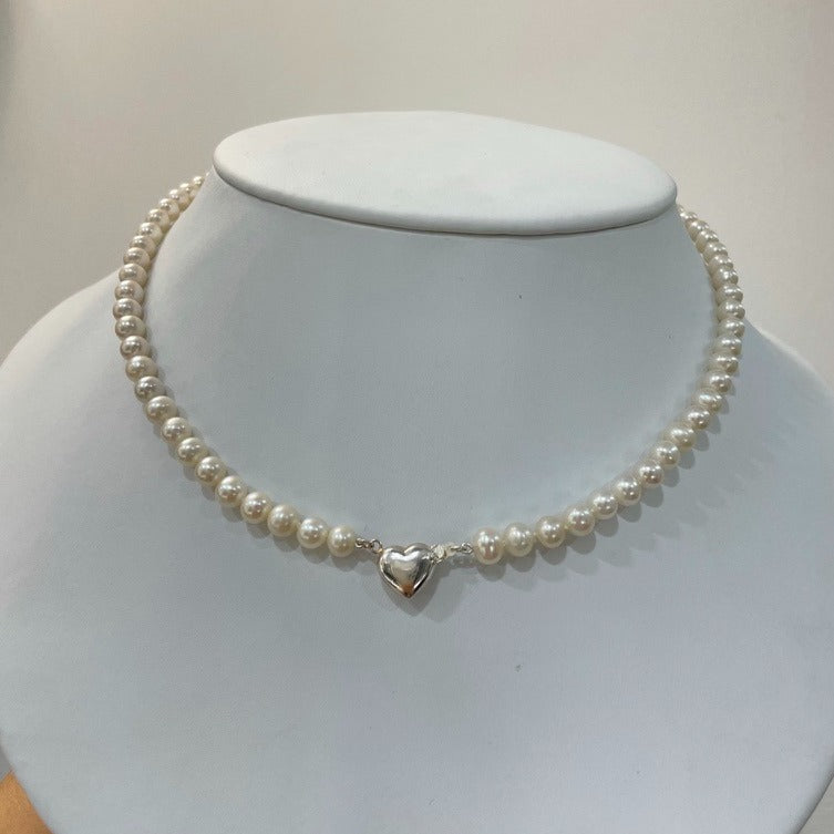 Silver Heart Pearl Strand