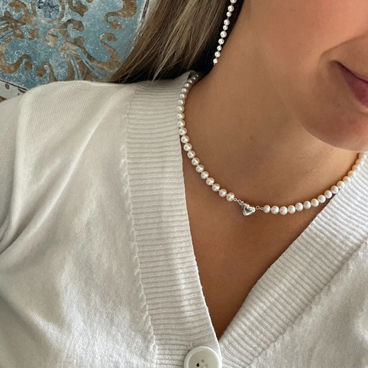 Silver Heart Pearl Strand