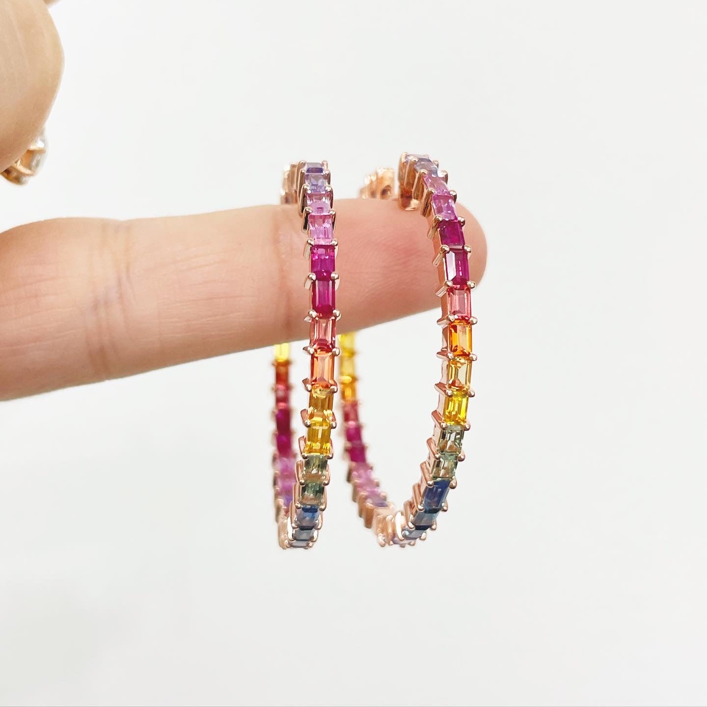 Rainbow Sapphire Hoops