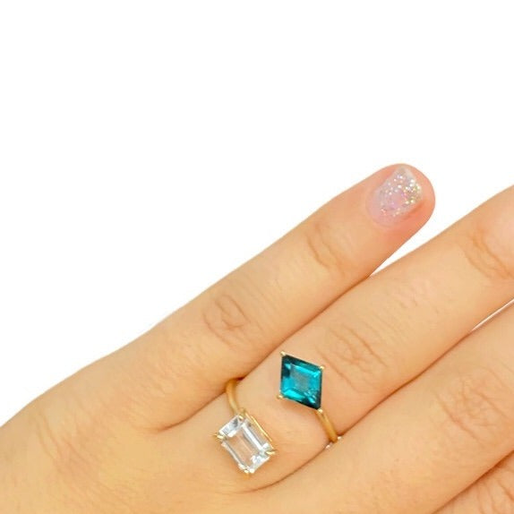 Tourmaline and Blue Topaz Double Ring