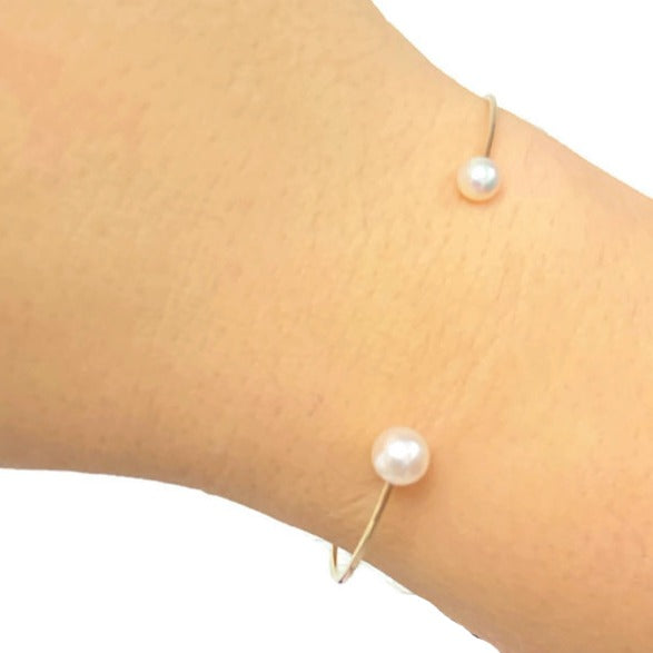 Japanese Akoya Pearl Open Gold Bracelet