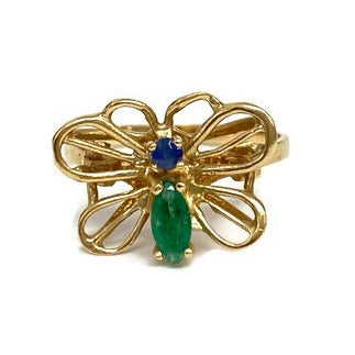 Butterfly Emerald and Sapphire Ring 14k