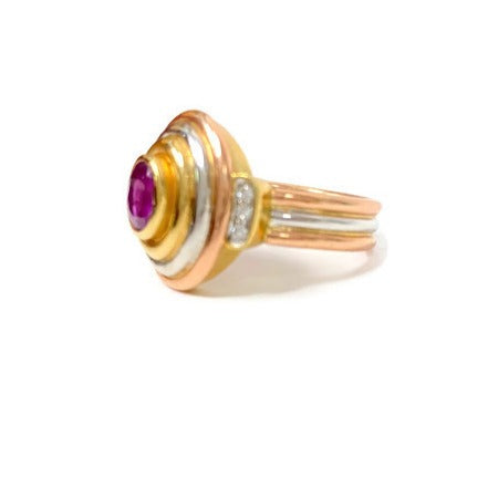 Triple Gold Ruby and Diamond ring