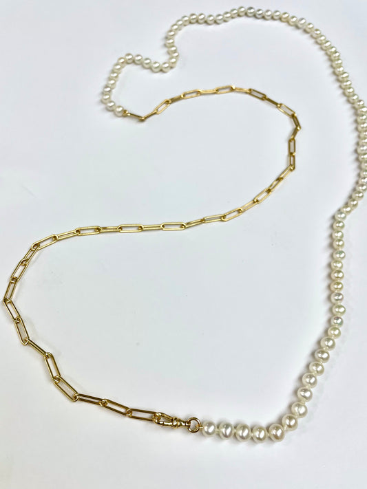 Paperlink and Pearl Double Necklace