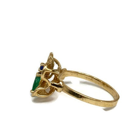 Butterfly Emerald and Sapphire Ring 14k