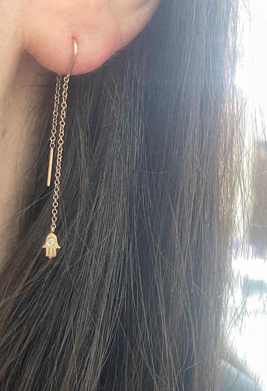 Hamsa Diamond Threader Earrings