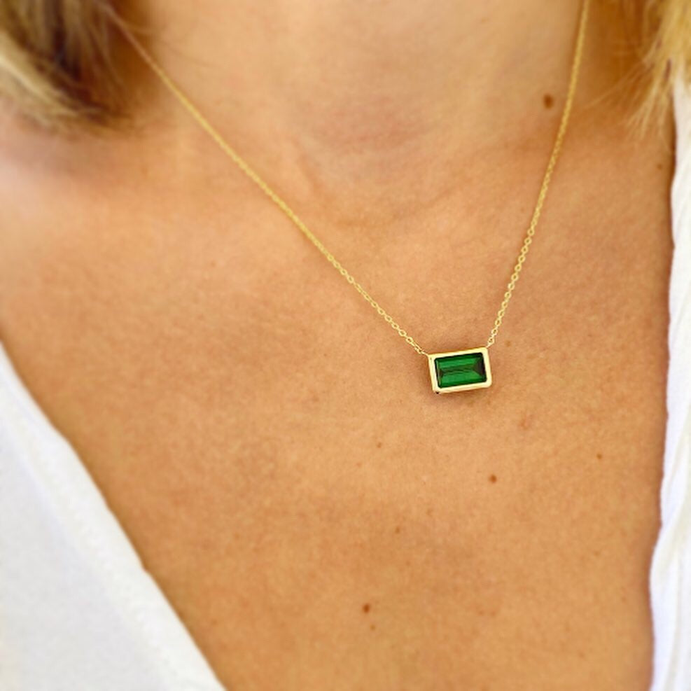 Emerald Cut Green Tourmaline Pendant set on 14k