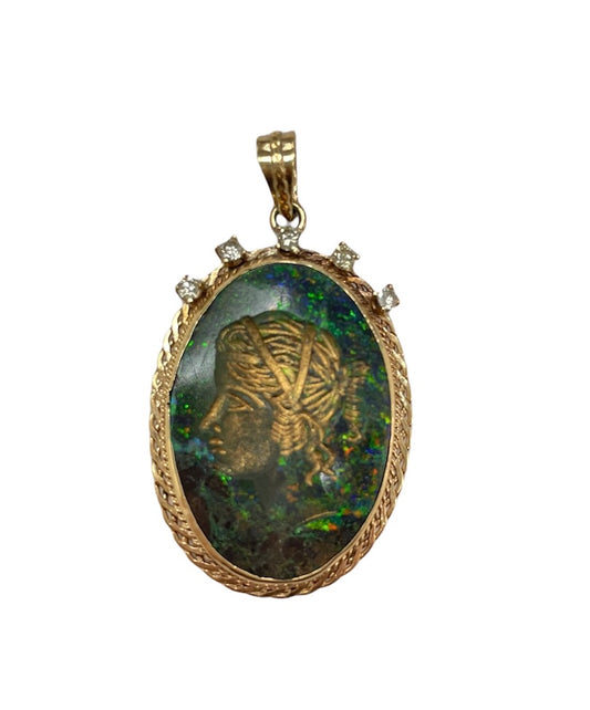 Carved Opal and Diamond Pendant