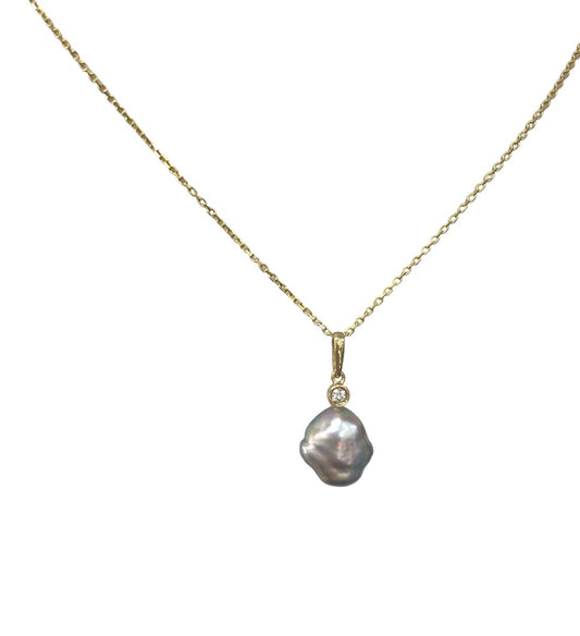 Keshi Cloud Pearl Diamond Pendant