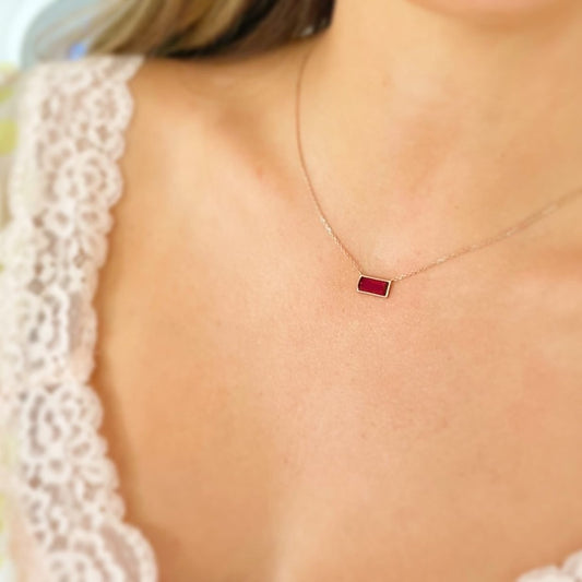 Rose Gold Emerald cut Pink Tourmaline Pendant