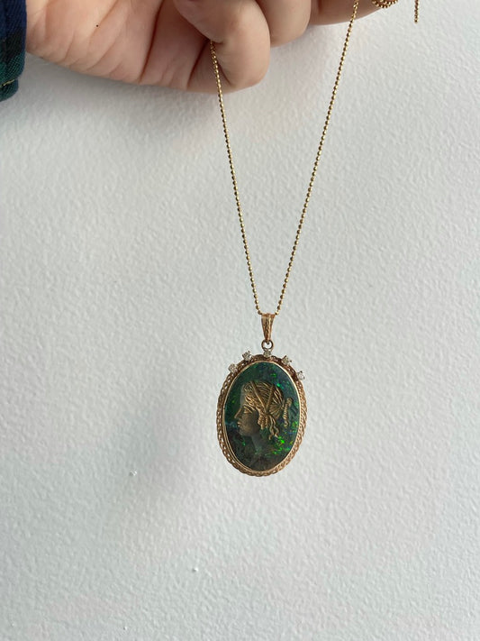 Carved Opal and Diamond Pendant