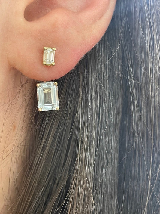 Floating Emerald cut Topaz Earring Backs