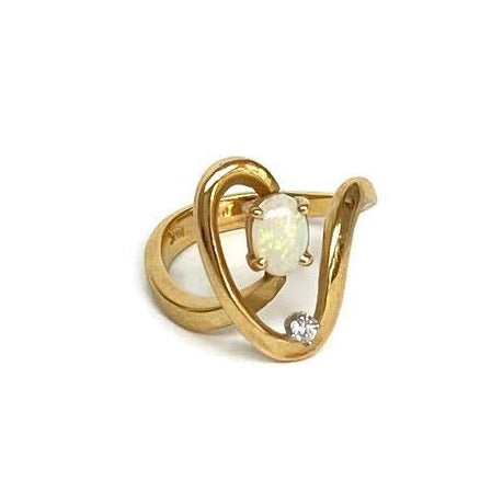 Vintage Opal & Diamond Swirl Ring on 14k