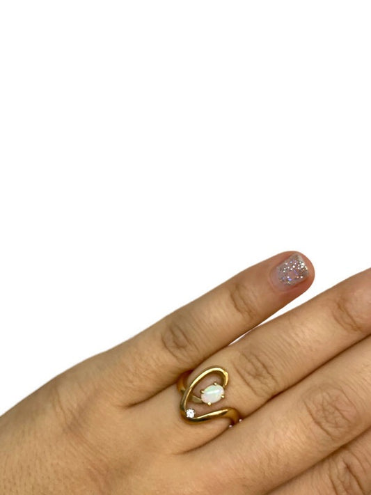 Vintage Opal & Diamond Swirl Ring on 14k