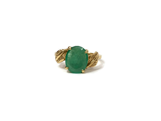 Oval Emerald and Gold Leaf Ring