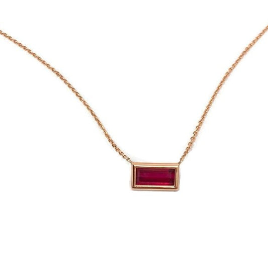 Rose Gold Emerald cut Pink Tourmaline Pendant