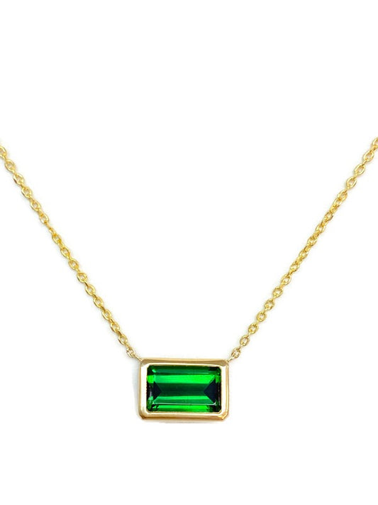 Emerald Cut Green Tourmaline Pendant set on 14k