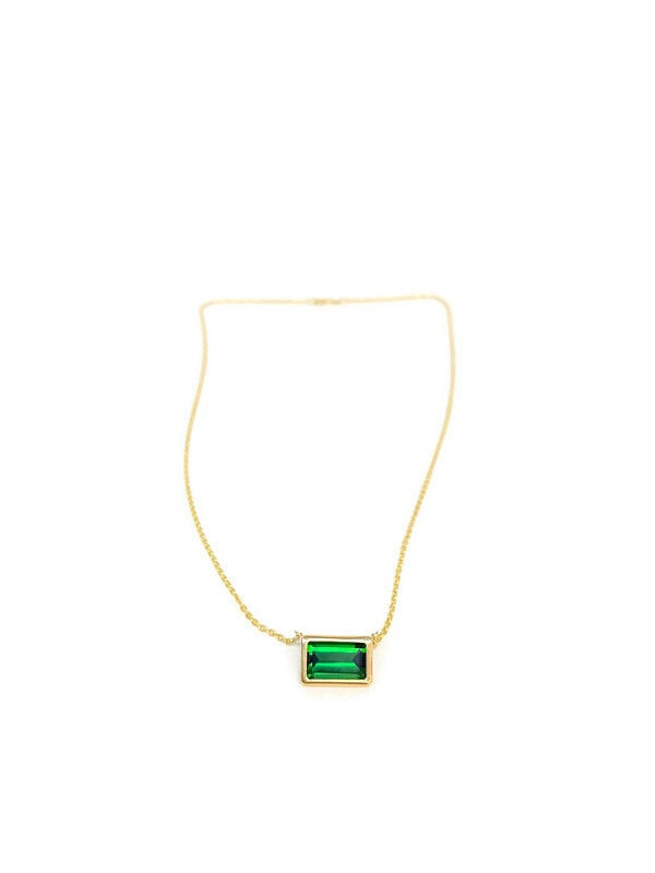 Emerald Cut Green Tourmaline Pendant set on 14k