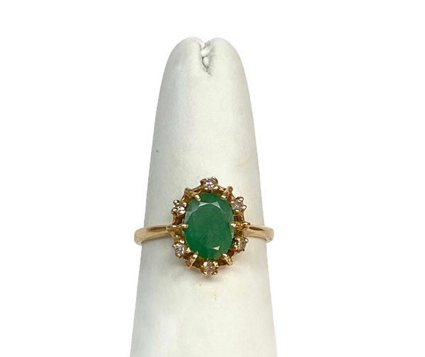 Vintage Oval Emerald & Diamond Ring on 14k