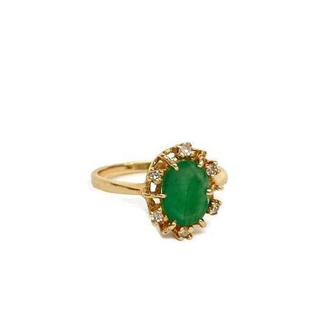 Vintage Oval Emerald & Diamond Ring on 14k