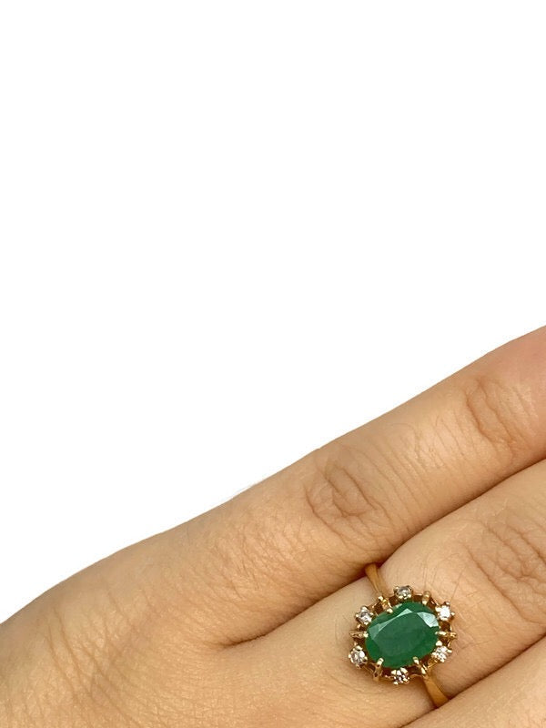 Vintage Oval Emerald & Diamond Ring on 14k