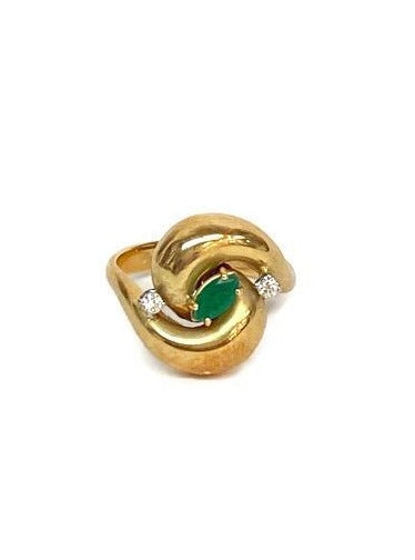 Vintage Marquise Cut Emerald & Diamond Ring on 14k