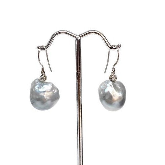 Baroque Silver South Sea Pearl and Diamond Earring