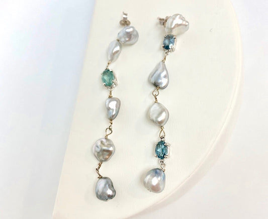 KESHI Pearl & Blue Tourmaline Earrings