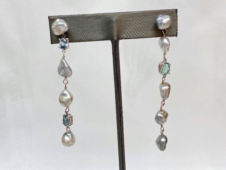 KESHI Pearl & Blue Tourmaline Earrings