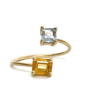 Mini Wrap Ring  Blue Topaz and Yellow Citrine