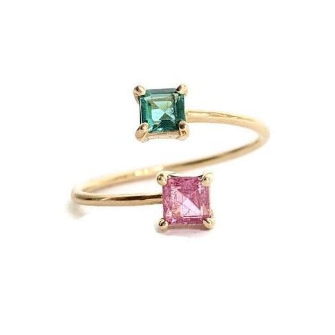 Mini Wrap Ring Pink Tourmaline and Green Tourmaline