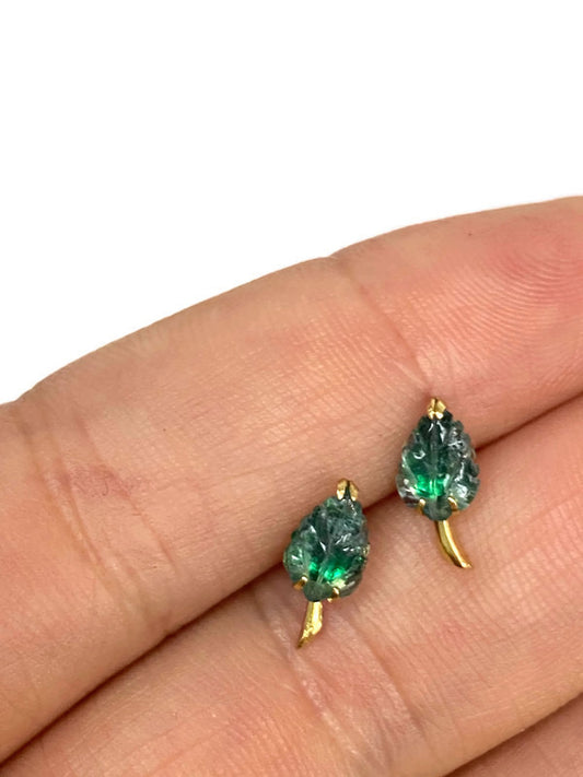 Emerald Leaf Carving Stud Earrings