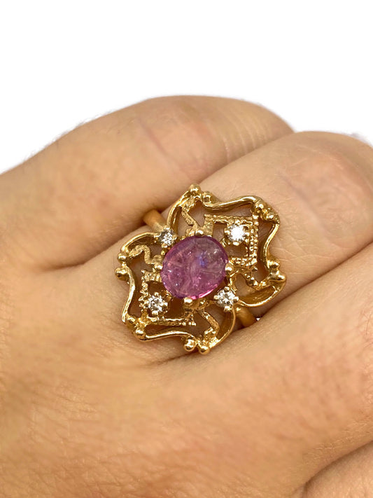 Carved Ruby and Diamond Vintage Ring