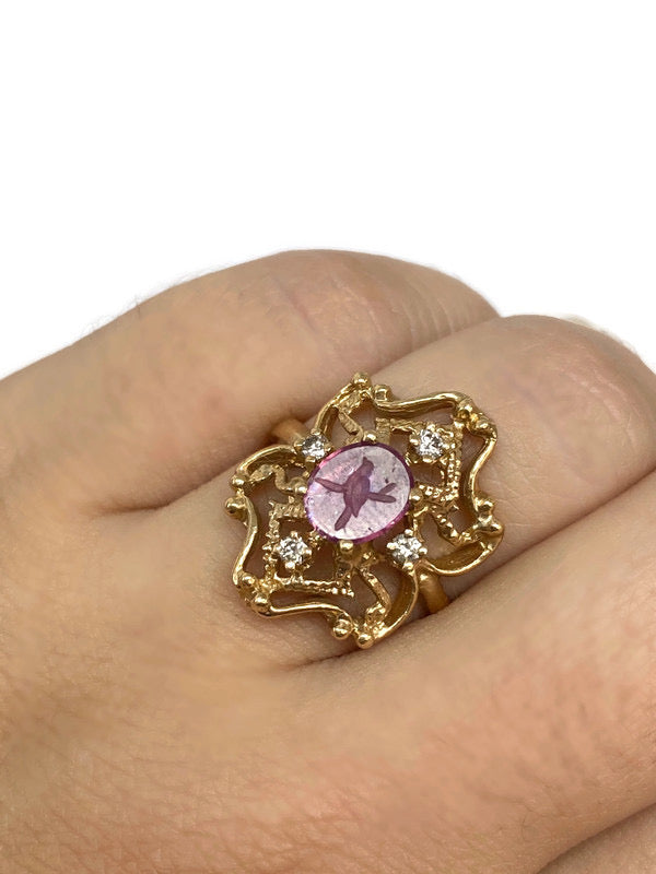 Carved Ruby and Diamond Vintage Ring