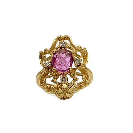 Carved Ruby and Diamond Vintage Ring