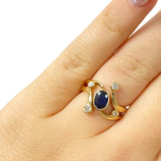 Sapphire Oval and Diamond Vintage Ring