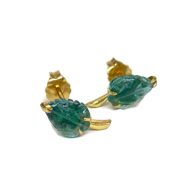 Emerald Leaf Carving Stud Earrings