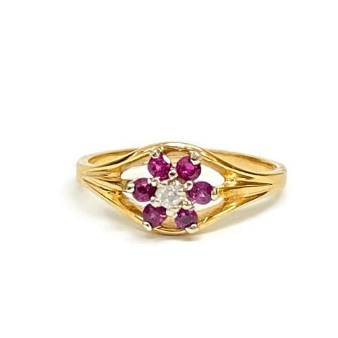 Ruby and Diamond Flower Vintage Ring