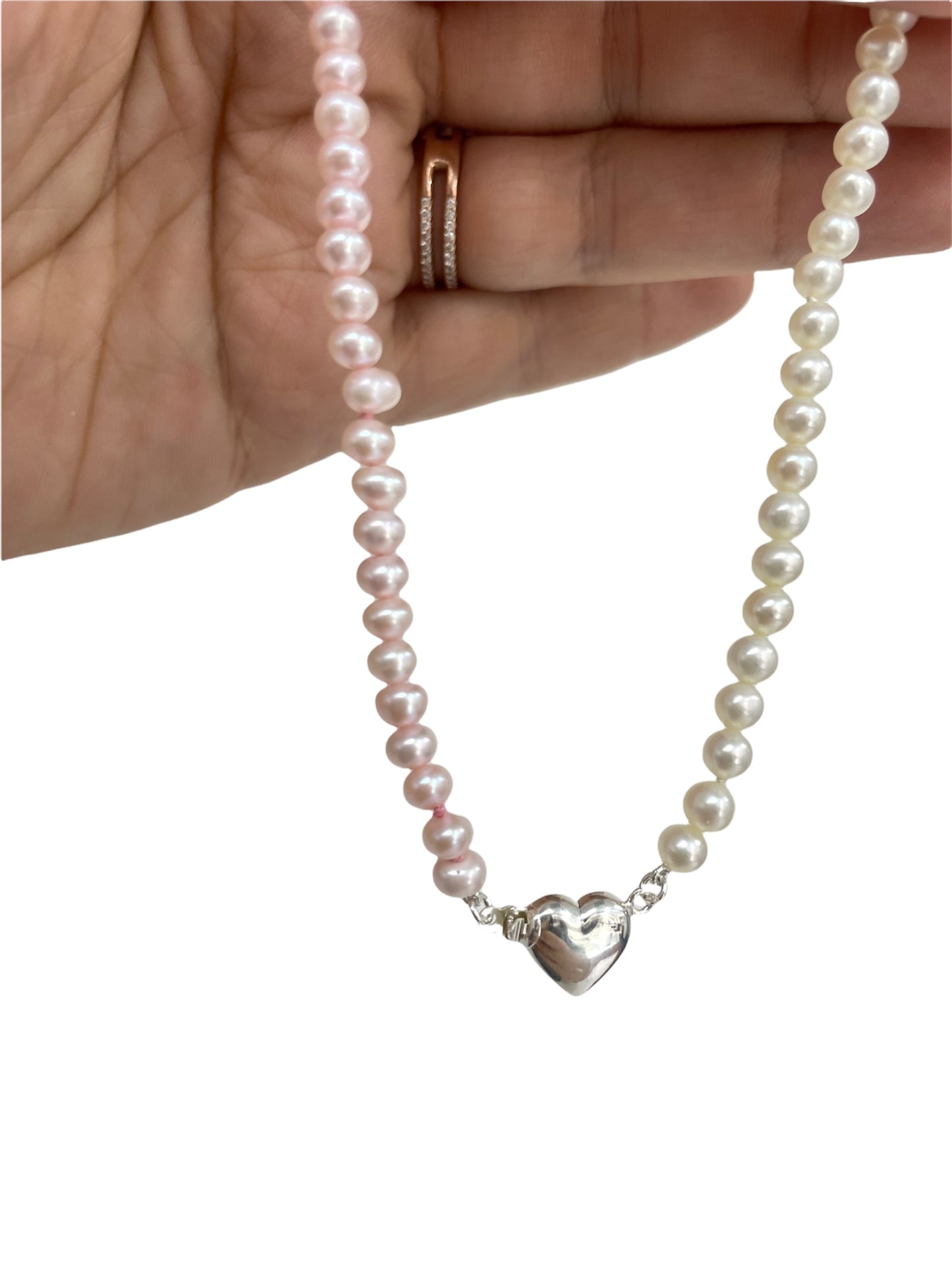 Color Block Pearl Heart Necklace