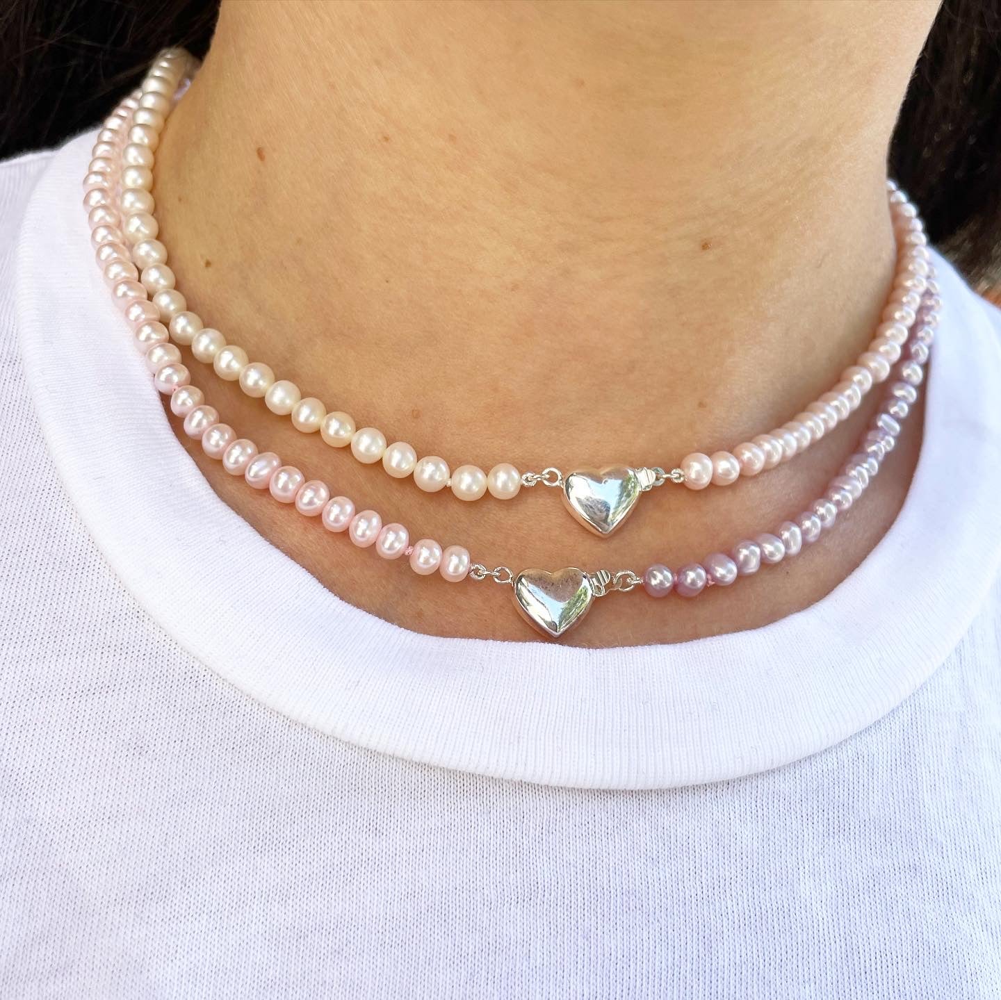 Color Block Pearl Heart Necklace