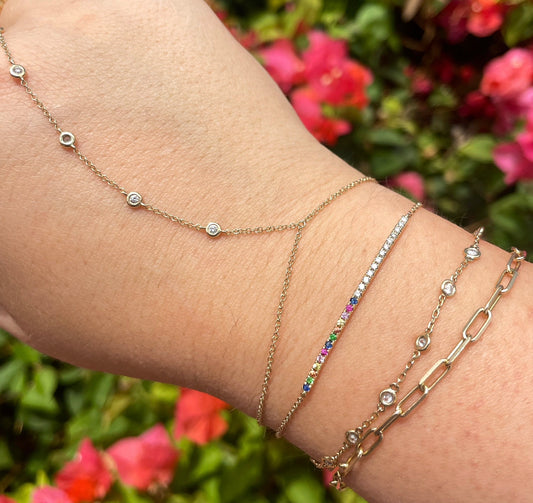 Half Rainbow Half Diamond Bar Bracelet