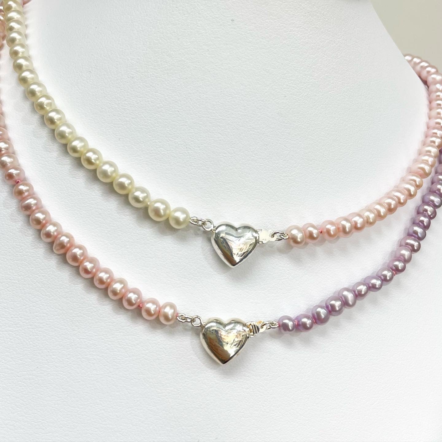 Color Block Pearl Heart Necklace