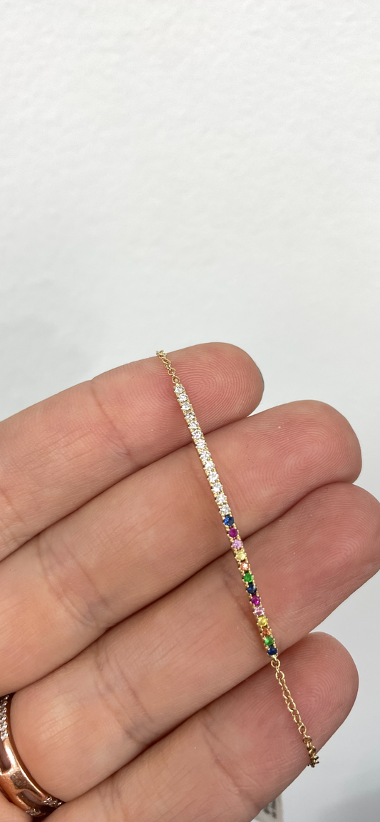 Half Rainbow Half Diamond Bar Bracelet