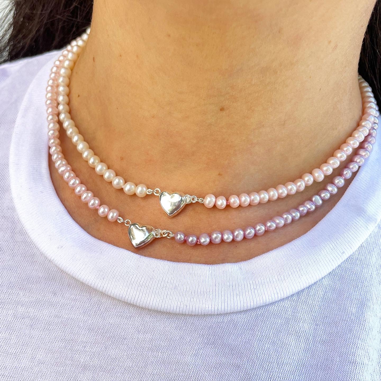 Color Block Pearl Heart Necklace